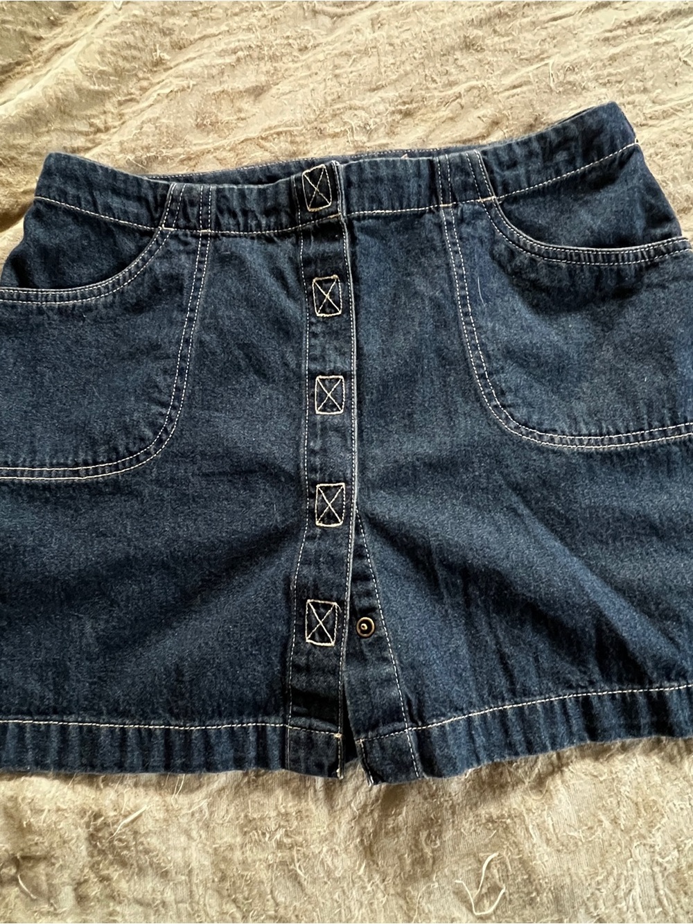 Womens Y2K Casual Blue Denim Wrap MiniSkort Size 10 Petite Front Button Summer